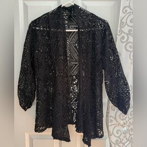 Style & Co Black Crochet Open Sweater M